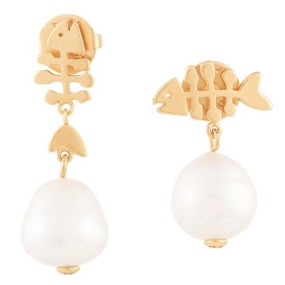 NEW Tory Burch Fish & Pearl Mismatched Drop Earrings - Picture 7 of 8